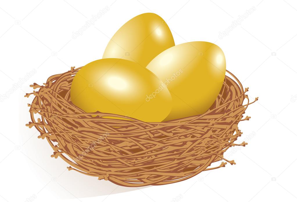 Gold eggs in the nest.