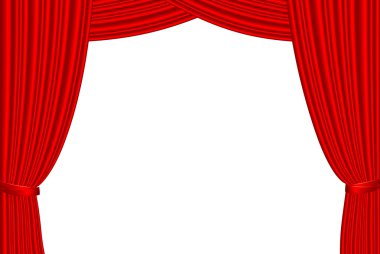 beyaz izole kırmızı sahne perdesi.