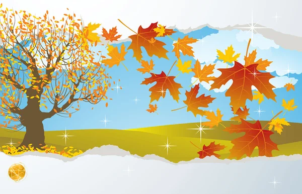 Autumn vector abstract with falling maple leaves. — Stock Vector