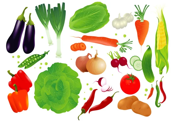 Conjunto vectorial de verduras crudas . — Vector de stock