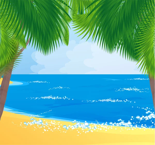 Τροπική παραλία με φοίνικες καρύδας. — Διανυσματικό Αρχείο