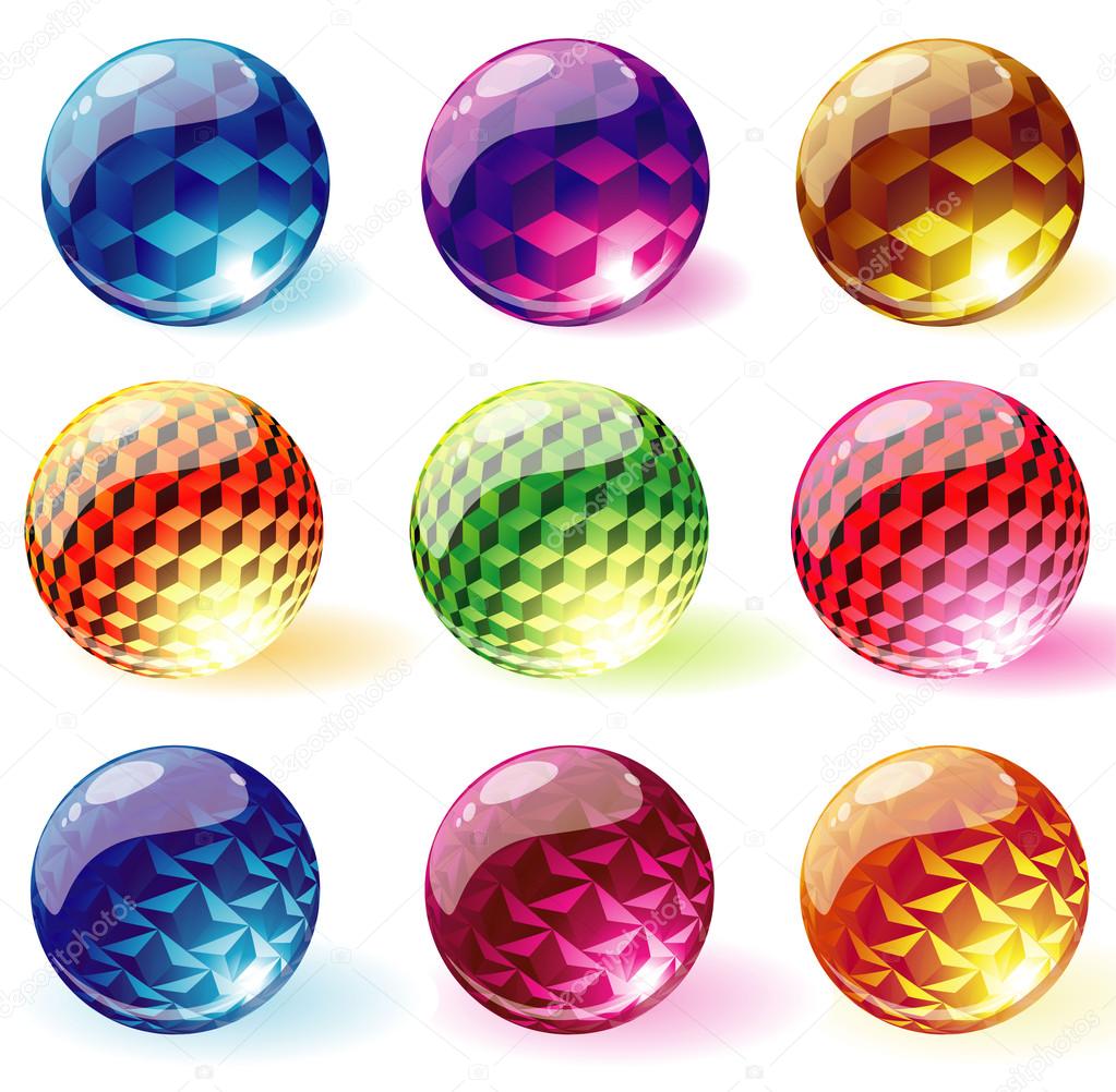 Glossy transparent spheres.