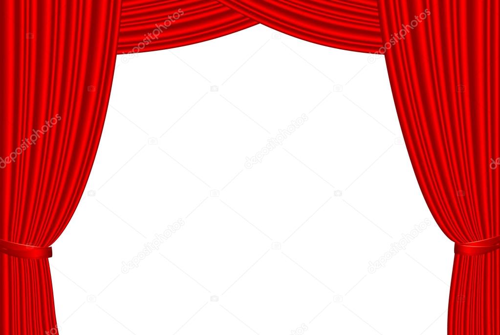 Red stage curtain isolated on white.