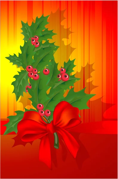 Christmas decoration with holly branch. — Stock Vector