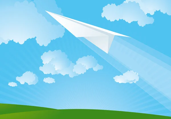 Gökyüzünde kağıt uçak — Stok Vektör