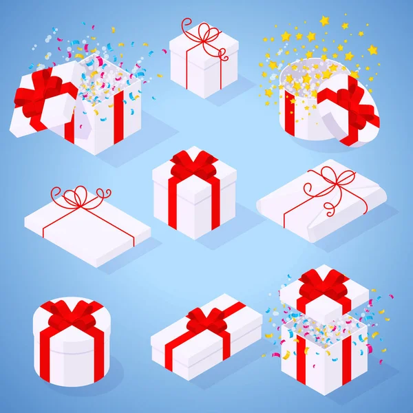 Weiße Geschenkbox und verpackte Geschenke — Stockvektor