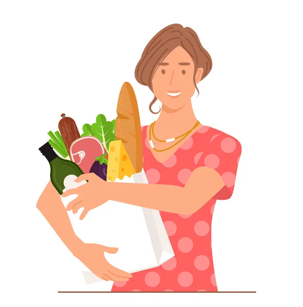 Dívka s taškou na potraviny — Stockový vektor