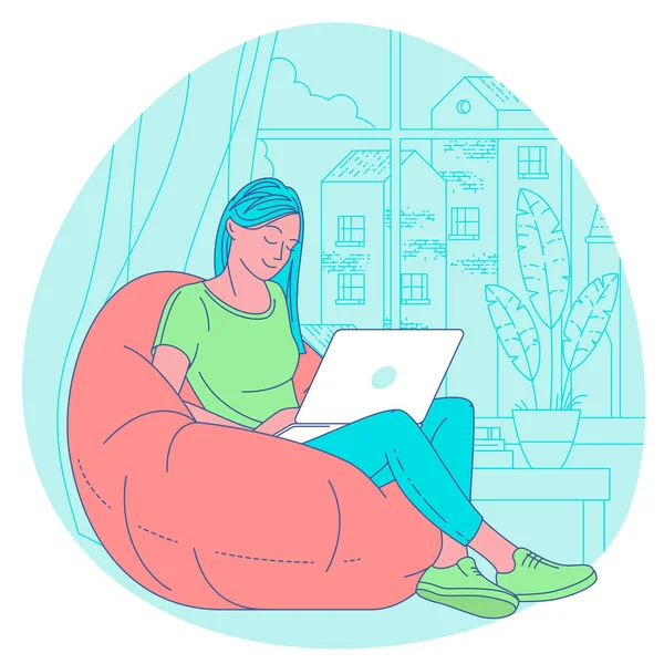 La donna è seduta su un sacchetto di fagioli — Vettoriale Stock