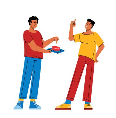 Kırmızı başlatma düğmesine basan adam