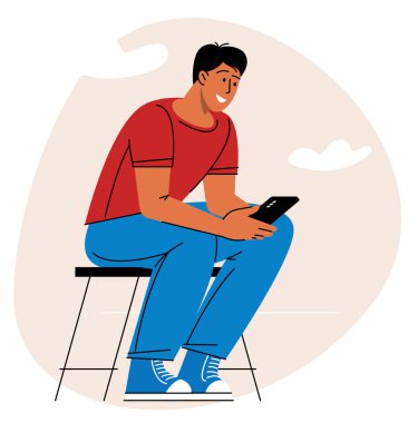 Akıllı telefonu olan genç bir adam.