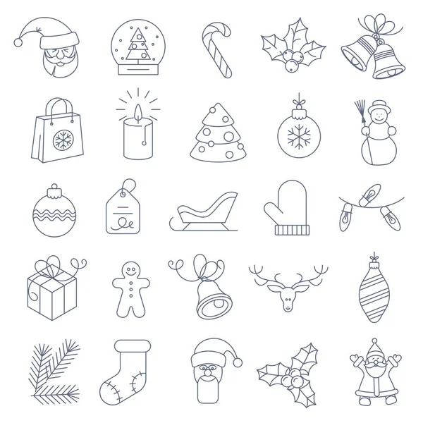 Conjunto Iconos Navidad Año Nuevo Diseño Plano Delgada Línea Ilustración — Archivo Imágenes Vectoriales