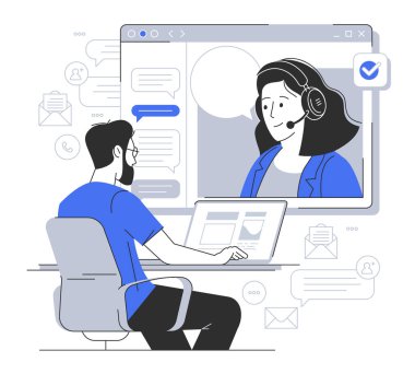 Takım çalışması koleksiyonu. Online danışmanlık ve öğrenme, çevrimiçi müşteri desteği. Başlayan insanlar. Düz vektör illüstrasyonu.