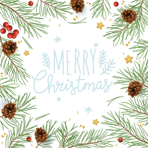 寒假背景 白色空白卡片 圣诞树枝条和浆果的边框 新年卡片 党的海报和登陆标头的矢量模板 — 图库矢量图片