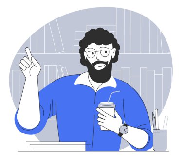 Ofis masasında oturan çekici, kendine güvenen genç adam..
