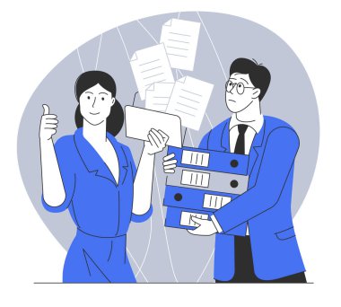 Evraklar elektronik belgelere karşı. Dosyalar dijital veritabanında saklanıyor. Dosyalar dijital veritabanında saklanıyor. Depolama ERP sistemine hızlı erişim
