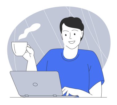 Ofis masasında oturan çekici, kendine güvenen genç adam..