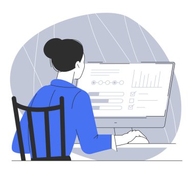 Ofis masasında oturan çekici, kendine güvenen genç bir kadın..