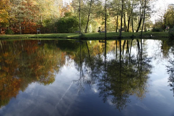 Pond landscape in autumn, Bad Iburg, Osnabrueck country, Lower Saxony, Germany, Europe — Stock Photo, Image