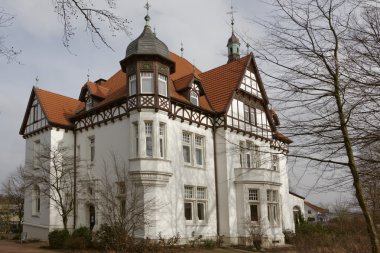 Villa Stahmer, built in 1900 in the half-timbering style serves the city of Georgsmarienhuette as a museum today, Lower Saxony, Germany clipart