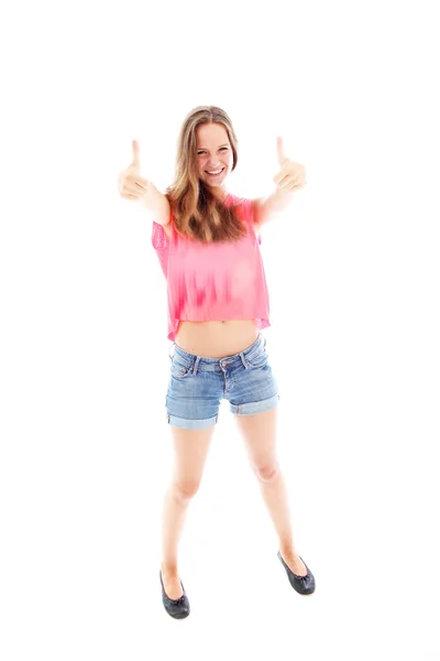 Casual girl giving a thumbs up — Stock Photo, Image