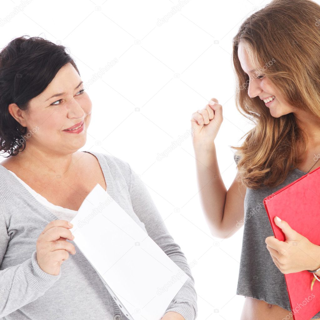 Teacher showing student her results Teacher showing student her results