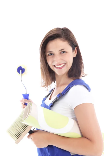 Vertrouwen vrouw decorator overtuigd vrouw decorateur — Stockfoto