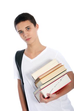 ders kitapları ile ciddi teenaged çocuk