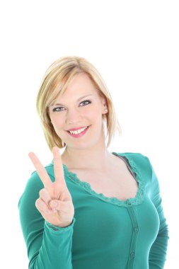 bir v-sign güzel kadın