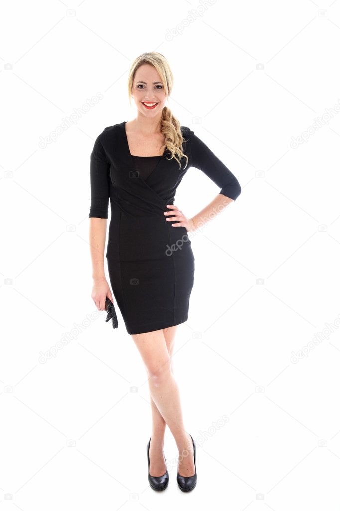 Stylish blonde woman in black dress Stylish blonde woman in black dress
