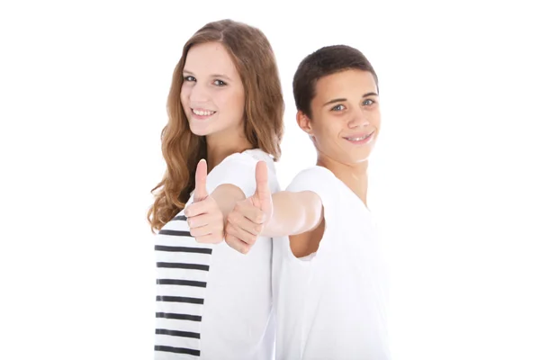 Feliz hermano y hermana dando un pulgar hacia arriba —  Fotos de Stock