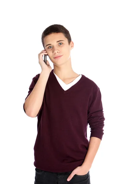 青春期的男孩用一部手机 — 图库照片