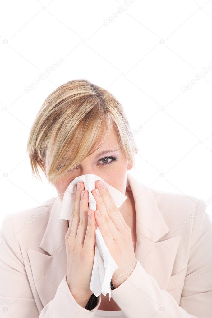 Woman with a cold or hay fever Woman with a cold or hay fever