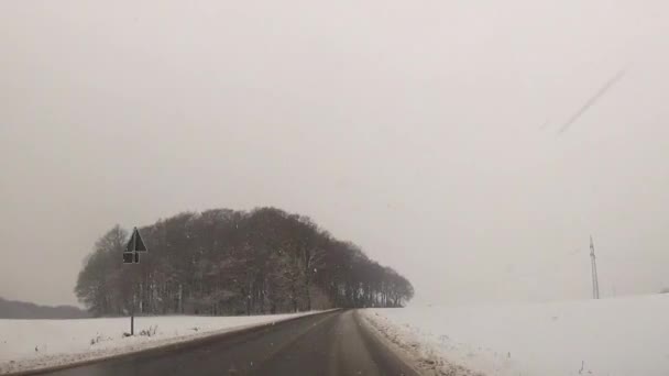 Conduzca a través de las nevadas en las montañas — Vídeo de stock