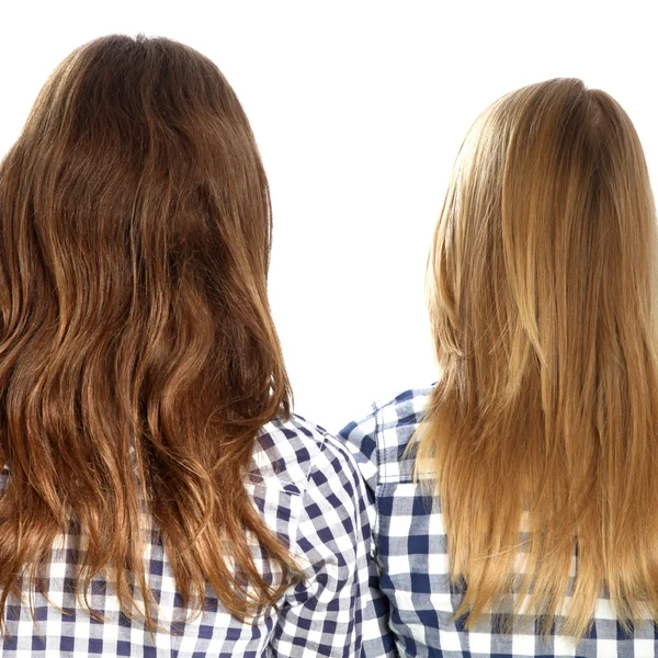 Vista trasera de las cabezas y el cabello de dos mujeres — Foto de Stock