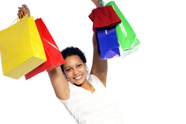 Rallegrandosi donna con il suo shopping — Foto Stock