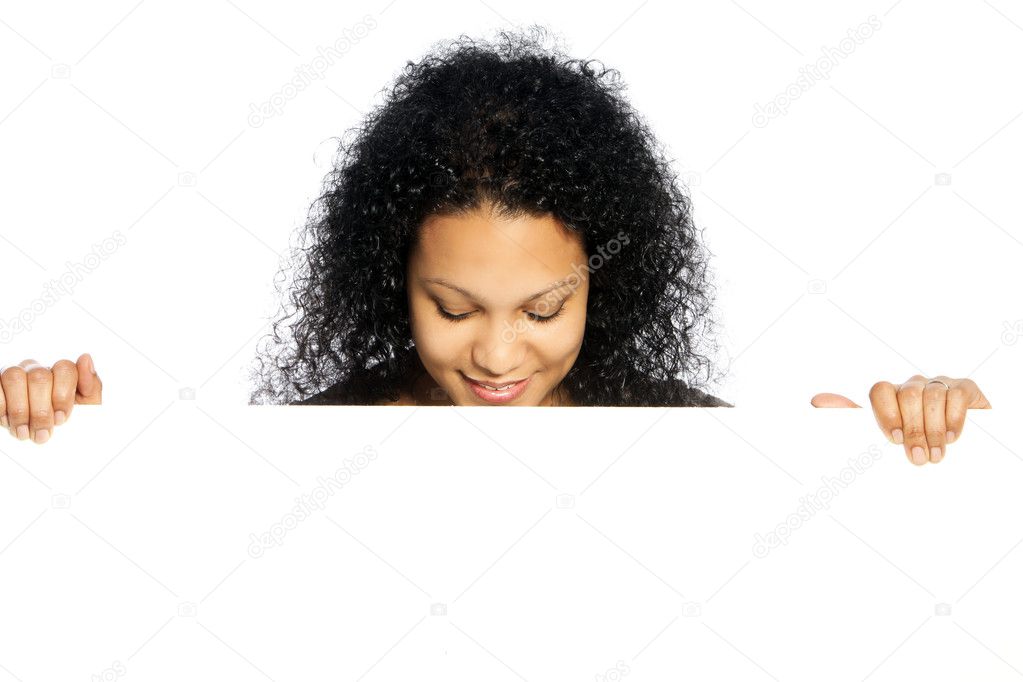 African American lady with a blank sign