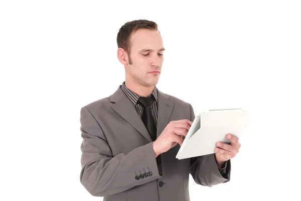 Ansvarig affärsman arbetar på en pc tablet — Stockfoto