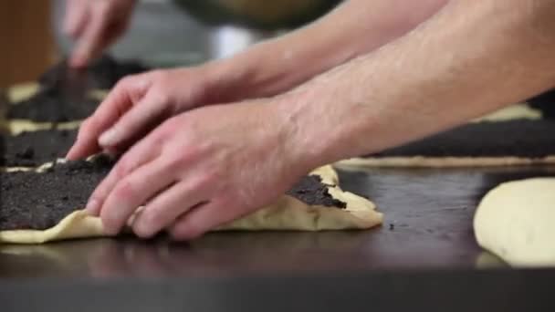 Haşhaş tohumu Stollen (Mohnstollen haddeleme Baker) — Stok video