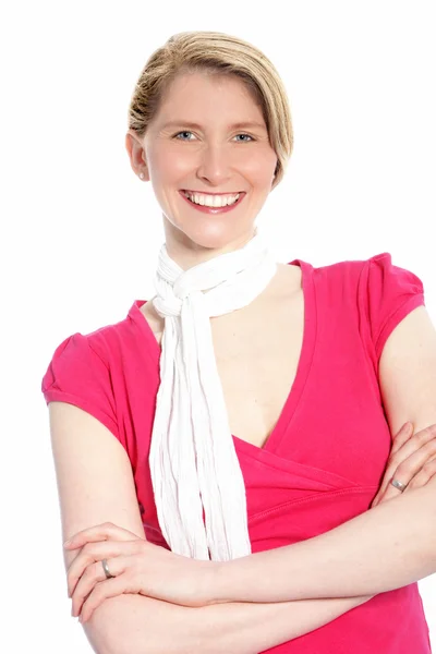 Femme heureuse portant une écharpe — Photo