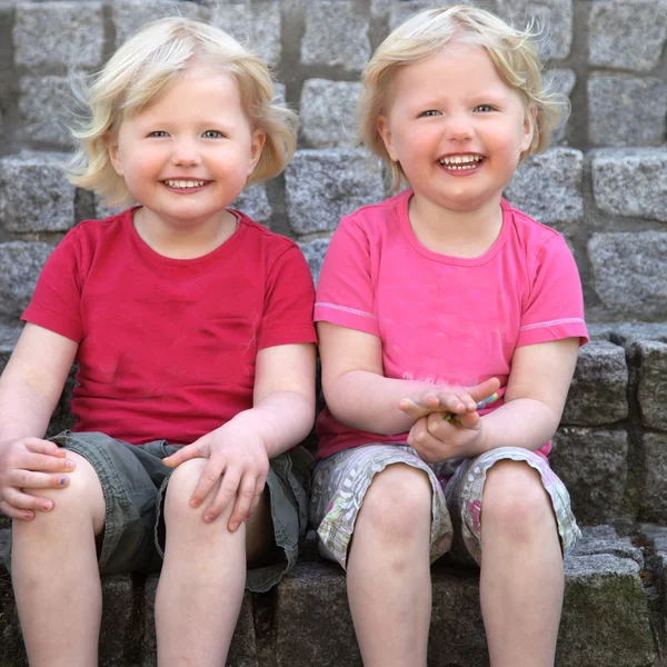 Laughing cute identical twins — Stock Photo, Image