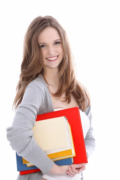 Sorridente bella giovane studente con libri — Foto Stock