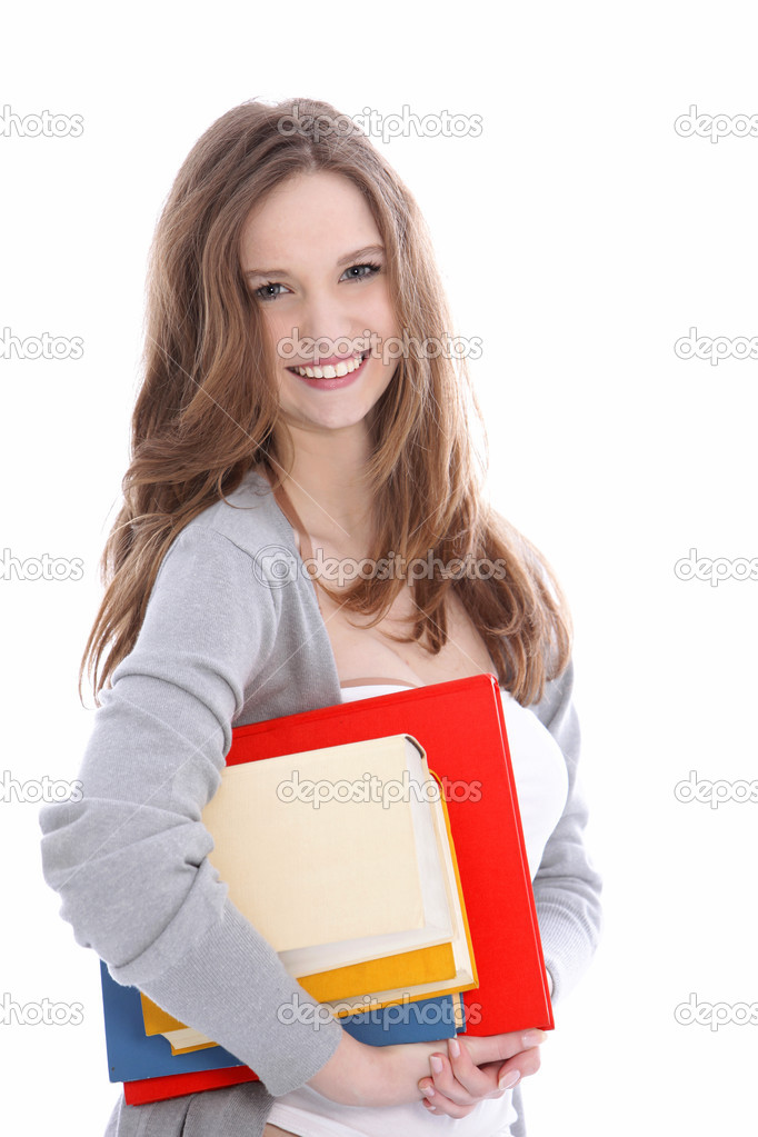 Smiling beautiful young student with books