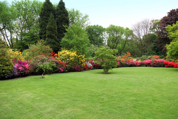 Beautiful manicured lawn in a summer garden