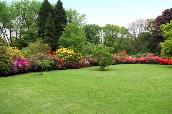 Beautiful manicured lawn in a summer garden — Stock Image Beautiful manicured lawn in a summer garden Royalty Free Stock Photos