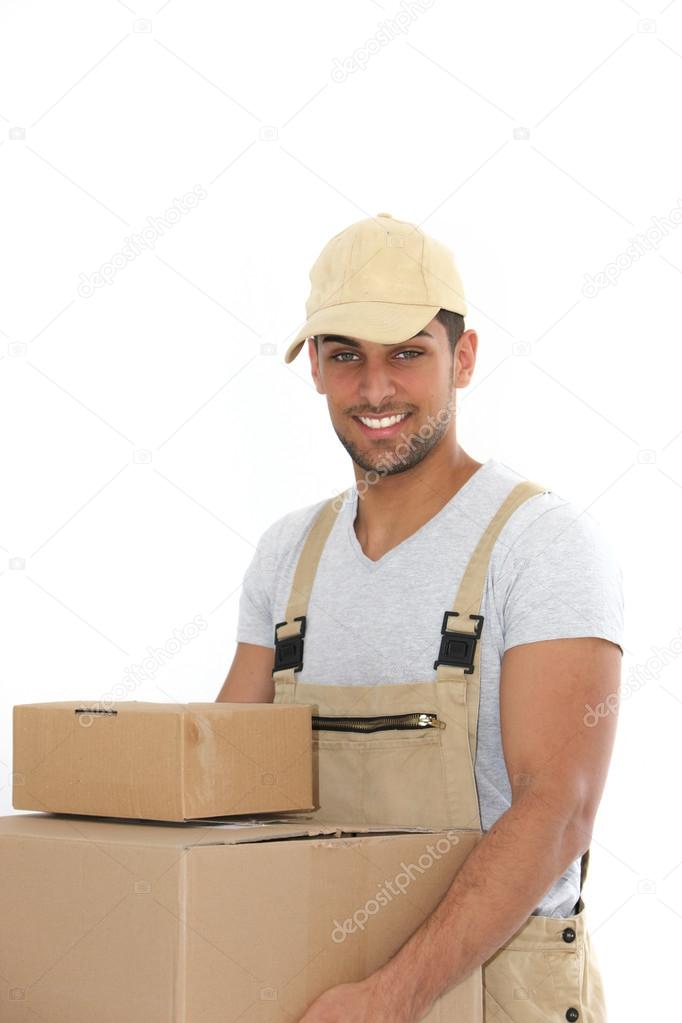 Workman carrying boxes