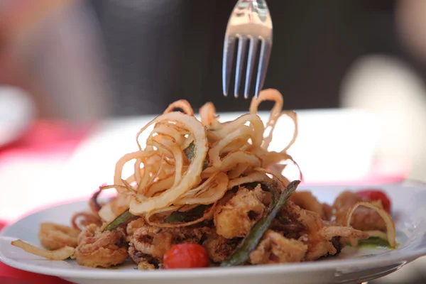 Assiette de délicieux fruits de mer frits et calamars — Photo