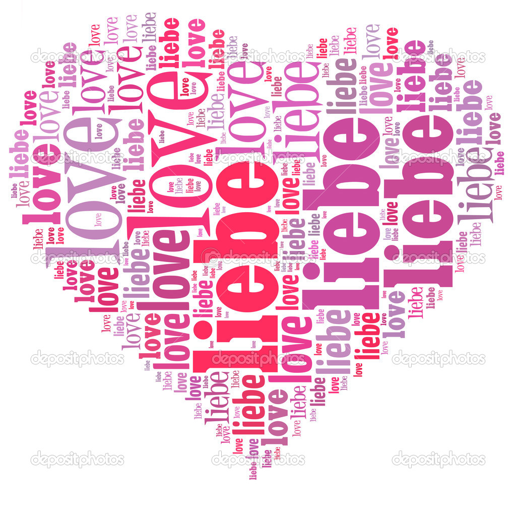 Word cloud in a heart shape filled with love