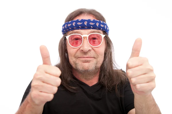 Long Hair Man Showing Two Thumbs up — Stock Photo, Image