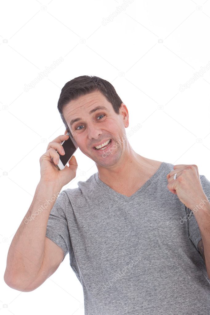 Happy man having a conversation on the phone