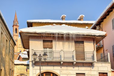 House with icicles. Piedmont, Italy. clipart